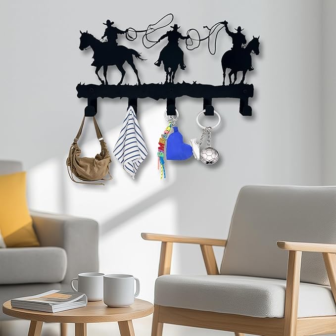 ZORISE Western Cowboy Coat Hooks - Wall Art Decor and Key Holder, Clothes, Hat, and Backpack Hanger, Sweet Home Storage Decor for Entryway, Hallway, Office, Kitchen, and Living Room