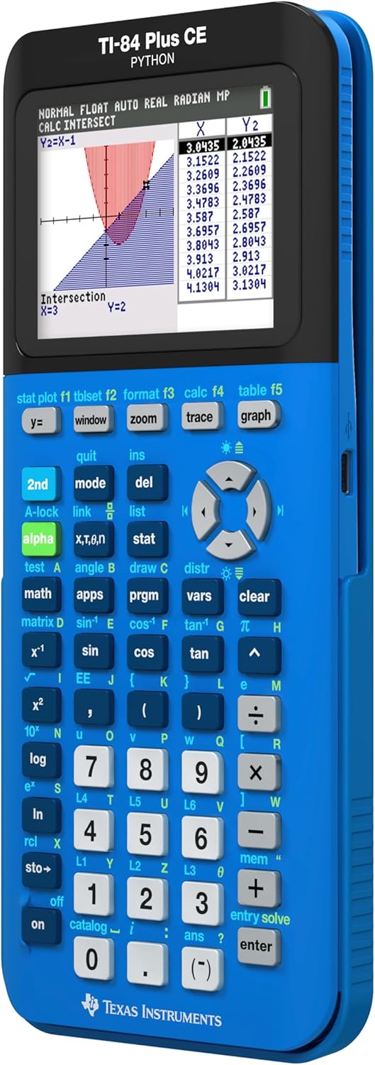 Texas Instruments TI-84 Plus CE Color Graphing Calculator - Bionic Blue, Compact & Powerful