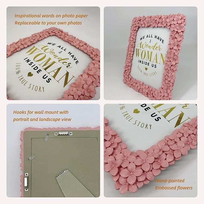 6x8 Antique Pink Picture Frame Vintage Flowers Retro Ornate Photo Frames for Tabletop Display and Wall Mount Horizontal and Vertical(Pink)