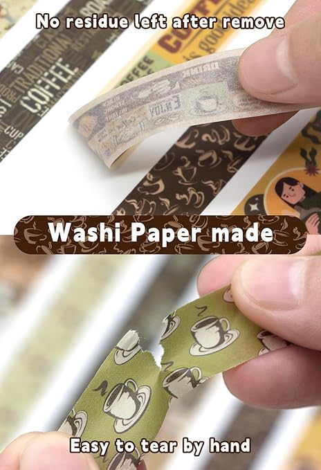 KOVANO Coffee Themed Washi Tape Set, 14 Rolls Vintage Crafts Tape, Art Decorative Tape for Scrapbooking Supplies, Junk Journal, Bullet Journaling, Vision Board Supplies