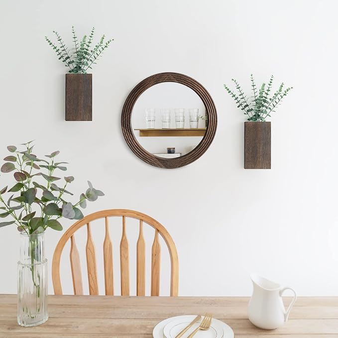 LOSOUR Round Mirror, Farmhouse Decor Solid Wood Frame Wall Circle Mirror, Decorative Mirrors for Bathroom Over Sink, Living Room, Entryway,Bedroom, Entryway, Hallway,Foyer (1, Coffee, 20" L x 20" W)
