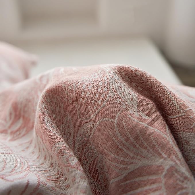 mixinni Duvet Cover King, Premium Cotton Double-Layer Yarn Pink Floral Jacquard Comforter Cover with Edge Design, Farmhouse Bedding Set with 2 Pillowcases Perfect for Him and Her-King Size