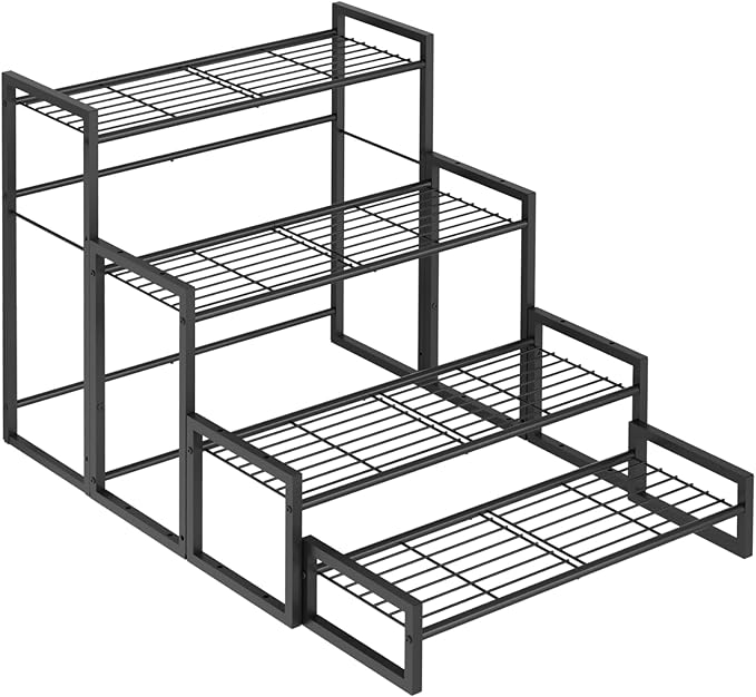 VyGrow Plant Stand, 4 Tier Widened Stackable Tiered Plant Stand, Upgraded Scalable Heavy Duty Tall Plant Shelf for Indoor Outdoor, Garden, Display Shelves, Flower Pot Holder, Black