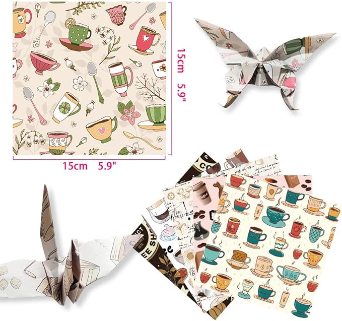 Square Origami Paper 6x6 Double Sided 50 Sheets 50 Colors 70GSM Origami Kit Japanese Chiyo Easy Fold Arts Crafts DIY Handwork Coffee