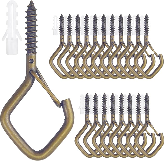 Sexoeie 20PCS Eye Screw Hooks for Hanging Heavy Duty with Safety Buckle.Metal Ceiling Hooks for Hanging Plants,Cup,Wind Chime,Bird Feeders,String Lights at Indoor&Outdoor,2.36 Inch(No Drill Bit)