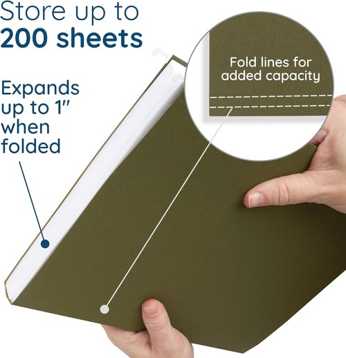 Blue Summit Supplies Hanging File Folders - Reinforced Letter Size, Green | 25 Pack for Organized Filing