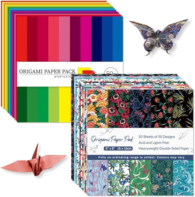 Origami Paper Kit Dobule Sided 100 Sheets 100 Colors 6 Inch Japanese Chiyo Square Easy Fold Arts Crafts DIY Handwork Origami Papers Solid Color Flower