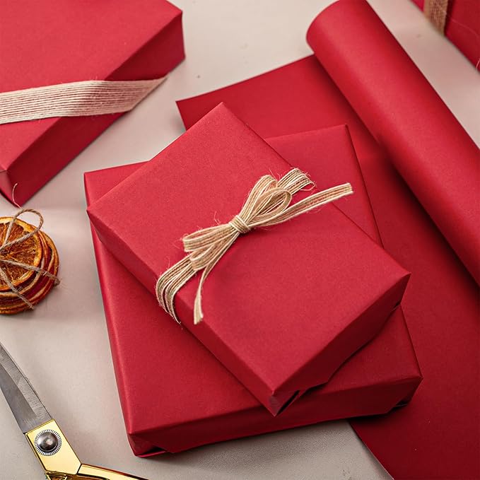 Retrify Red Kraft Paper Roll 17 Inches x 32.8 Feet - All Occasion Thick Art Wrapping Paper for Birthday Valentine's Day Gift Wrap, Bouquet Flower Table Runner Covering Crafts
