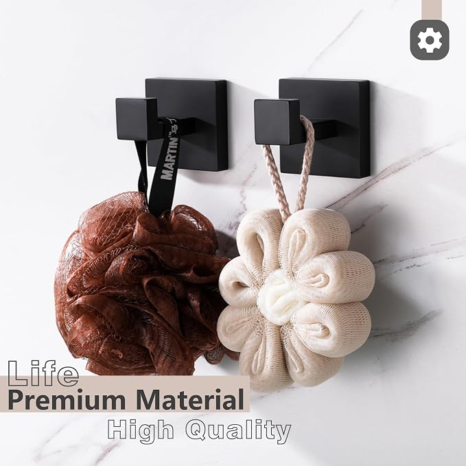 LANC Black Towel Hooks for Bathroom, Robe Hooks Matte Black Coat Hooks, Heavy Duty Square Hand Towel Hanger for Bathroom Kitchen Wall Hooks SUS304 Stainless Steel, 3-Pack,A8805MB-P3