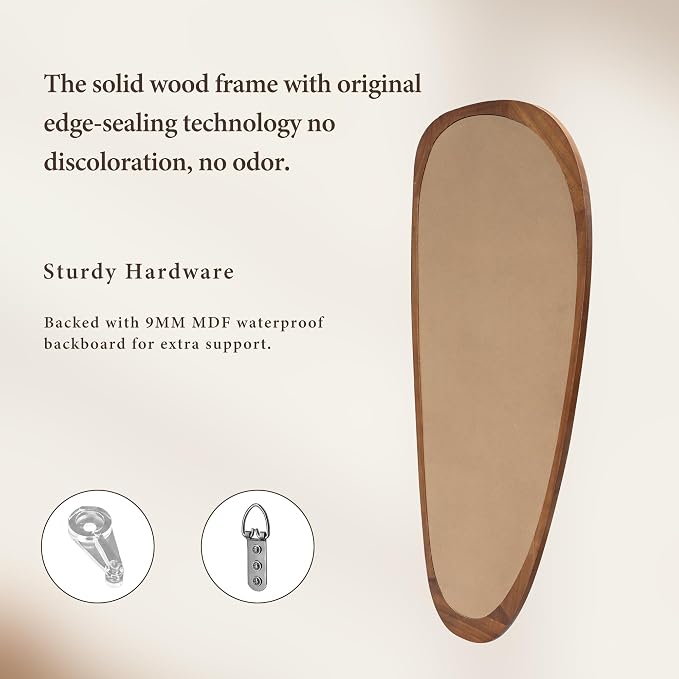 22‘’x48'' Asymmetrical Mirror with Wood Frame, Small Irregular Wall Odd Shaped Mid Century Modern Mirror Christmas Decor for Bedroom Living Room Entryway Hall (Wood)