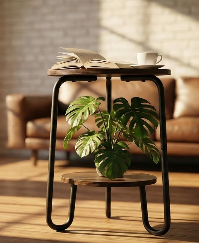 TREEZITEK 2 Tier Plant Table,Plant Stand Indoor Round Flower Pot Stand,17.8 Inch Tall Corner Plant Holder for Living Room, Balcony,Small Side Table for Coffee and The Remote