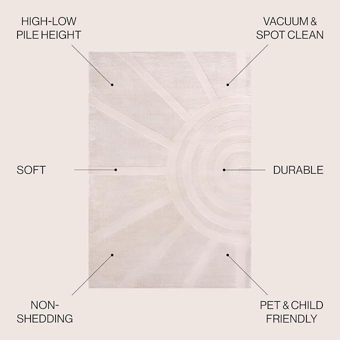 JONATHAN Y Sun Two-Tone High-Low Indoor Area Rug 4X6 White/Cream, Aelius MidCentury Scandinavian Abstract for Living Room, Bedroom, Kitchen, Easy-Cleaning, Pet-Friendly, Non-Shedding SND101B-4