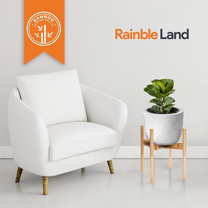 RAINBLELAND Indoor Plant Stand, Adjustable Wooden Tall Plant Stand, Indoor Planter Holder, Mid Century Modern Planter Outdoor Bamboo Holder, Fits 8 9 10 11 12 in Wide Basket, Expandable Pedestal Only