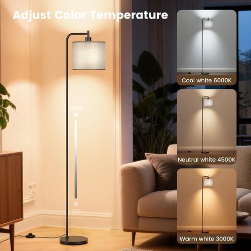 SIBRILLE Dimmable Floor Lamp - Modern Tall Standing Lamp with Remote & 3 Color Temperatures | Linen Shade