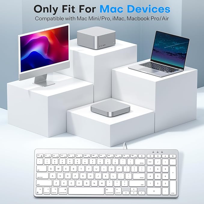 OMOTON Keyboard and Mouse for Mac, Wired Keyboard with Numeric Keypad Dual Interface (Type-C & USB), Mouse with USB A Interface Compatible with MacBook Pro/Air, iMac, Mac mini/Pro Laptop, Silver White