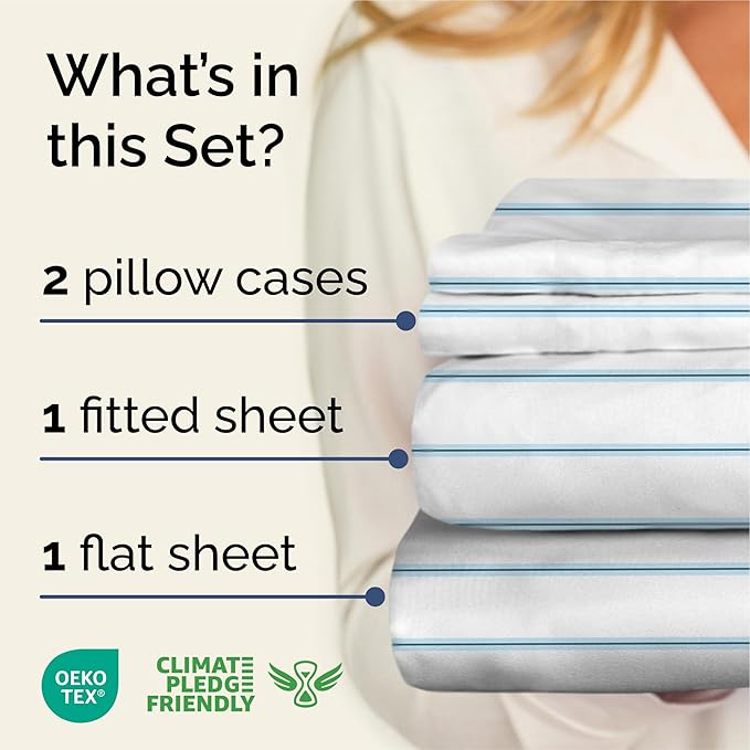 Striped Sheets - Blue & White Striped Sheets - 1 Flat & 1 Fitted & 2 Pillowcases w/ Deep Pockets – Wrinkle & Fade Free- Soft, Breathable and Cooling - Queen Size Bed Set – Luxury Pinstripe Bed Set