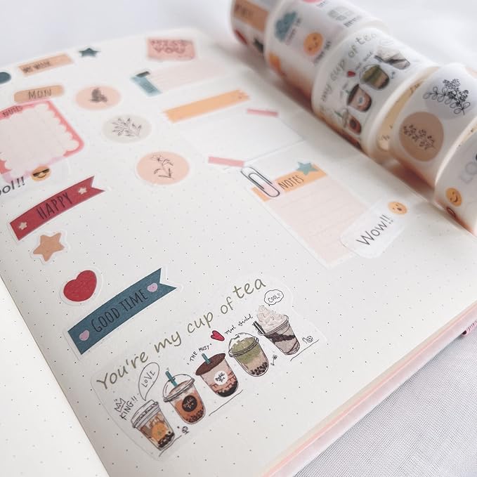 WT Planner’s Washi Tape Sticker Set, 5 Rolls, Original Floral Weekly Decorative Stickers, Cute Pastel Adhesive Tape for Planners, Journals, Bujo, DIY Crafts, Stationery Supplies