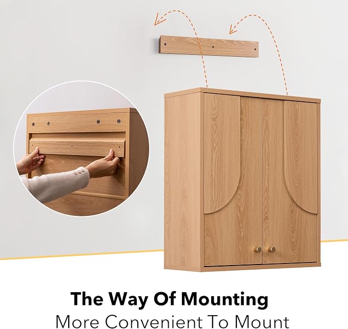 VANIRROR Arched Wood Medicine Cabinet with Soft Close - Premium 25 Lbs Japandi Wall Cabinet - French Cleat Over The Toilet Organizer for Bathroom, Coffee Bar & Entryway