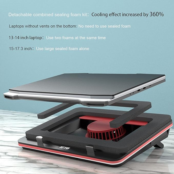 IETS GT500 Powerful Turbo-Fan (4200 RPM) Laptop Cooling Pad with Infinitely Variable Speed,Seal Foam for Rapid Cooling Gaming Laptop,Dust Filter for Protect Laptop,13-17.3inch Laptop Cooler