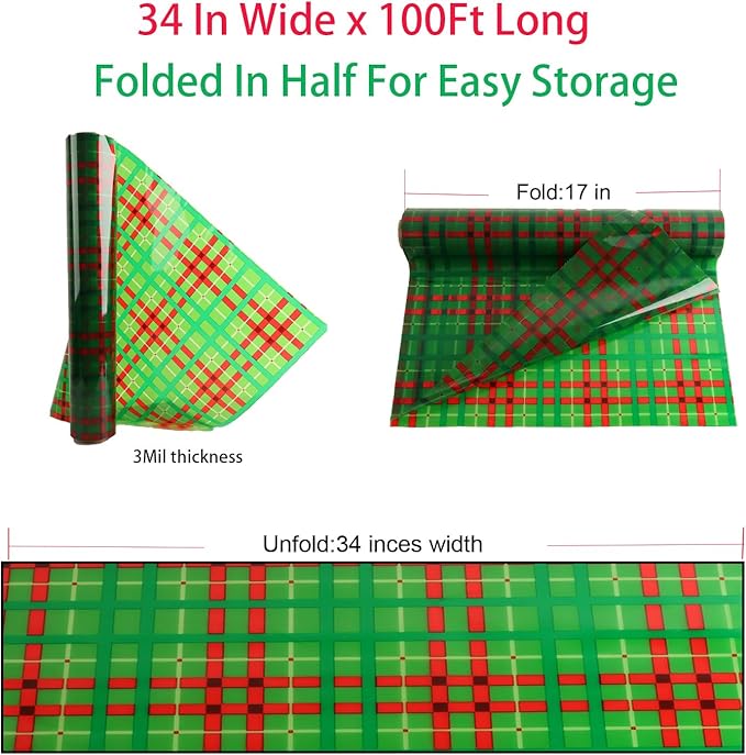CMFYHM Christmas Cellophane Wrap Roll (34" x 100’Ft) 3 Mil Thicken Long Film Gift Wrappings for Baskets, Box,Wine, Christmas Decor