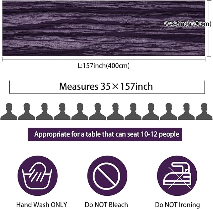 12 Pack 13Ft Cheesecloth Table Runner 35x157 Inch Boho Gauze Table Runner Cheese Cloth Long Rustic Table Runners for Wedding Bridal Shower Birthday Party Table Decor (Dark Purple)