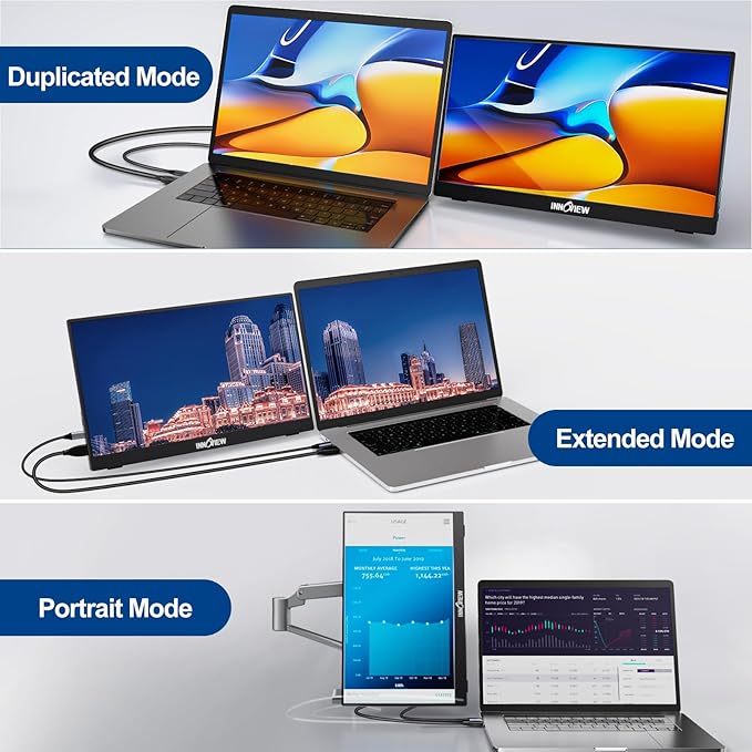 InnoView Portable Monitor 15.6" 1080P for Laptop with Protective Sleeve, Built-in 90° Adjustable Stand USB C HDMI Ultra-Slim Portable Laptop Monitor for MacBook Phone PS Xbox Switch