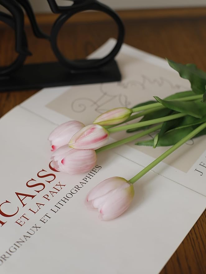 Sousi Real Touch Tulips Artificial Flowers Latex Faux Tulip Realistic Fake Tulips Flowers for Wedding Home Decorations (10, White)