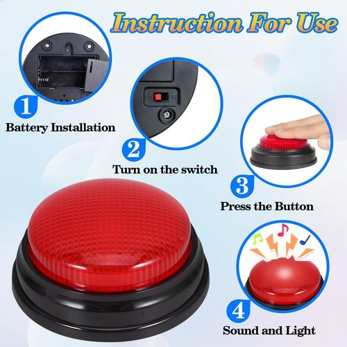 Buzzers | 4-Pack Trivia Game Buzzers with Lights & Sound - Perfect for Classroom & Family Feud