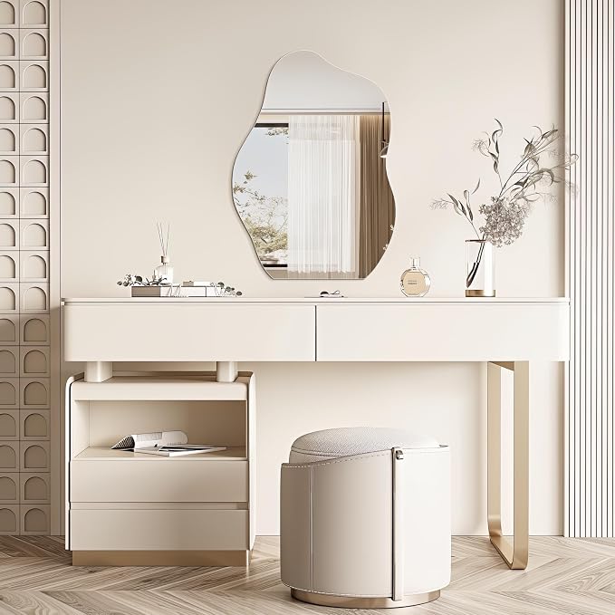 Niccy Irregular Mirror, 20"x28" Asymmetrical Bathroom Mirror, Decorative Modern Mirrors for Bathroom, Bedroom, Living Room, Entryway, Frameless Vanity Mirror, Unique Wall Mounted