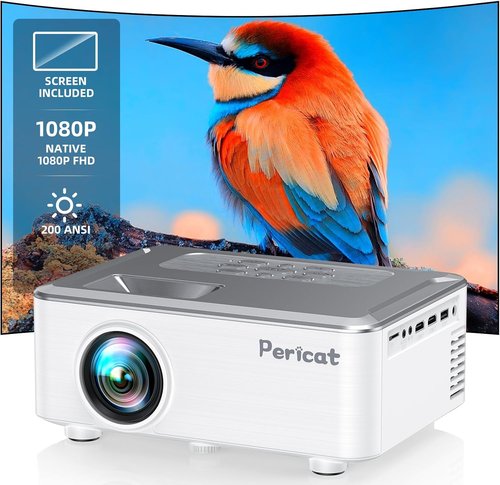 Pericat 200 ANSI 1080P HD Movie Projector - WIFI & Bluetooth | Outdoor Use with 100” Screen & Built-in 15W Speaker