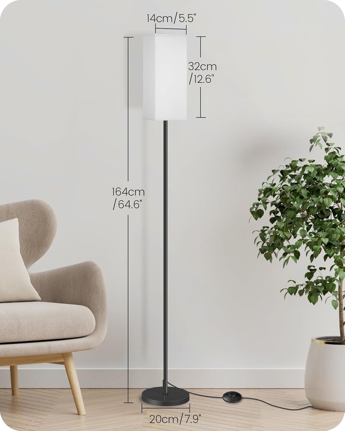 Skiennix Modern Floor Lamp - Minimalist Standing Lamp with Foot Switch | Black & White Design for Living Room, Bedroom, Office