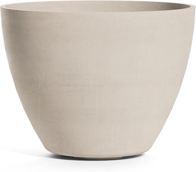 Lupo Tapered Planter – Sand Stone Finish – Fiberglass Indoor/Outdoor and Weather-Resistant Medium Planter (24.4" D x 18.7" H Exterior, 23.1" D x 18.1" H Interior)
