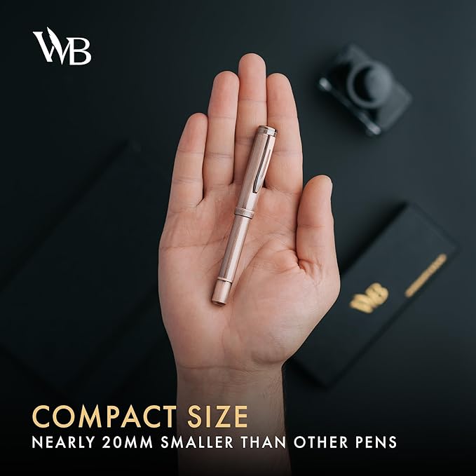 Wordsworth and Black Fountain Pen Mini EDC: Luxury Copper Heavy Pocket Pen, Medium Nib, 6 Ink Cartridges, Ink Converter, Travel Refillable Writing Pen Gift Set, Men & Women