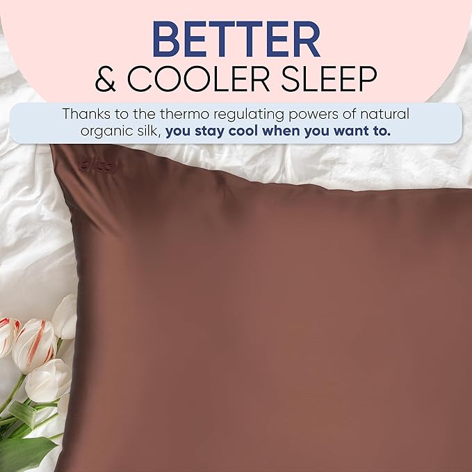 Blissy Silk Pillowcase - 100% Pure Mulberry Silk - 22 Momme 6A High-Grade Fibers - Silk Pillow Cover for Hair & Skin - Regular, Queen & King (Chocolate, Queen)