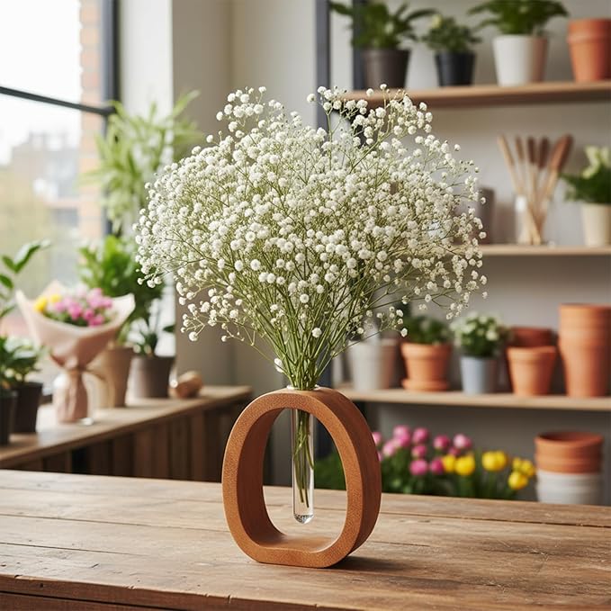 Solid Wood Frame Glass Test Tube Vase Desk Hydroponic Plant Modern Wooden Glass Test Tube Vase Walnut Wood Terrarium Planter Desk Plant Decor Boho Plant Stand for Hydroponics Walnut Enhances Home
