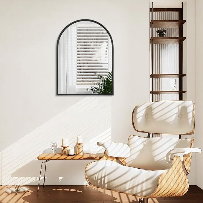 Arch Wall Mirror Bathroom Mirror Black Metal Framed Mirror, Arched Wall Mounted Vanity Mirror for Bedroom Entryway Living Room 26"x18"