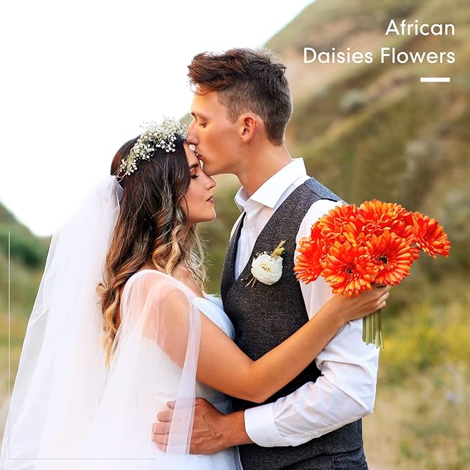 20 Pcs Orange Gerbera Daisy Faux Artificial Daisies Flower Bouquet Fake African Daisy Flower for Wedding Bridal Bouquet Party Home Kitchen Table Centerpiece (Orange)