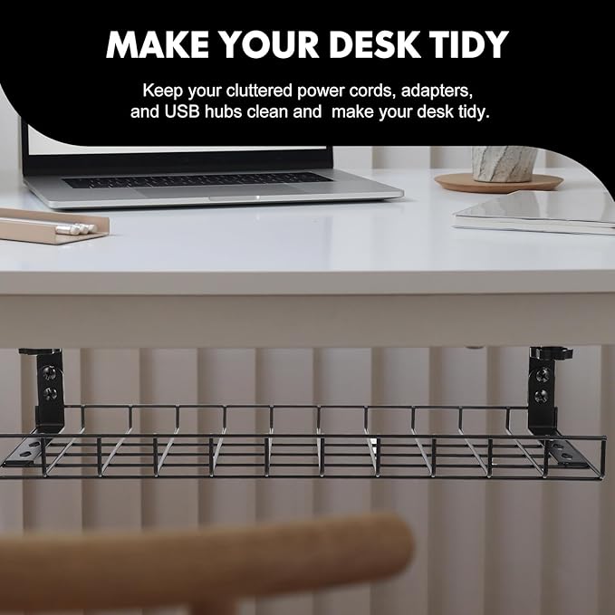 Under Desk Cable Management Tray Cable Organizer Rack No Drill Black 500Mm Large Capacity Cord Holder for Office and Home Desk Storage