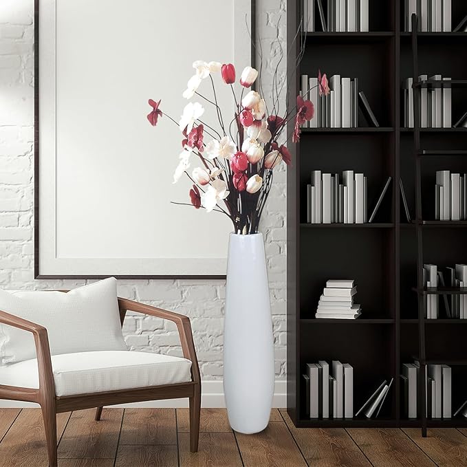 Ceramic White Floor Vase 28 Inches Tall Flower Holder Decorative Large Vases for Table Centerpieces Shelf Home Decor Living Room Branches Sky-Dried Flower Arrangement Simple Decorative