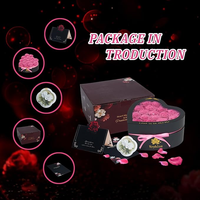 16 Pieces Forever Flower Heart Shape in a Box Preserved Blue Roses for Delivery Grade A Quality 100% Real Immortal Flowers Eternal Birthday for Her Mom Women Wife Girlfriends (Pink)