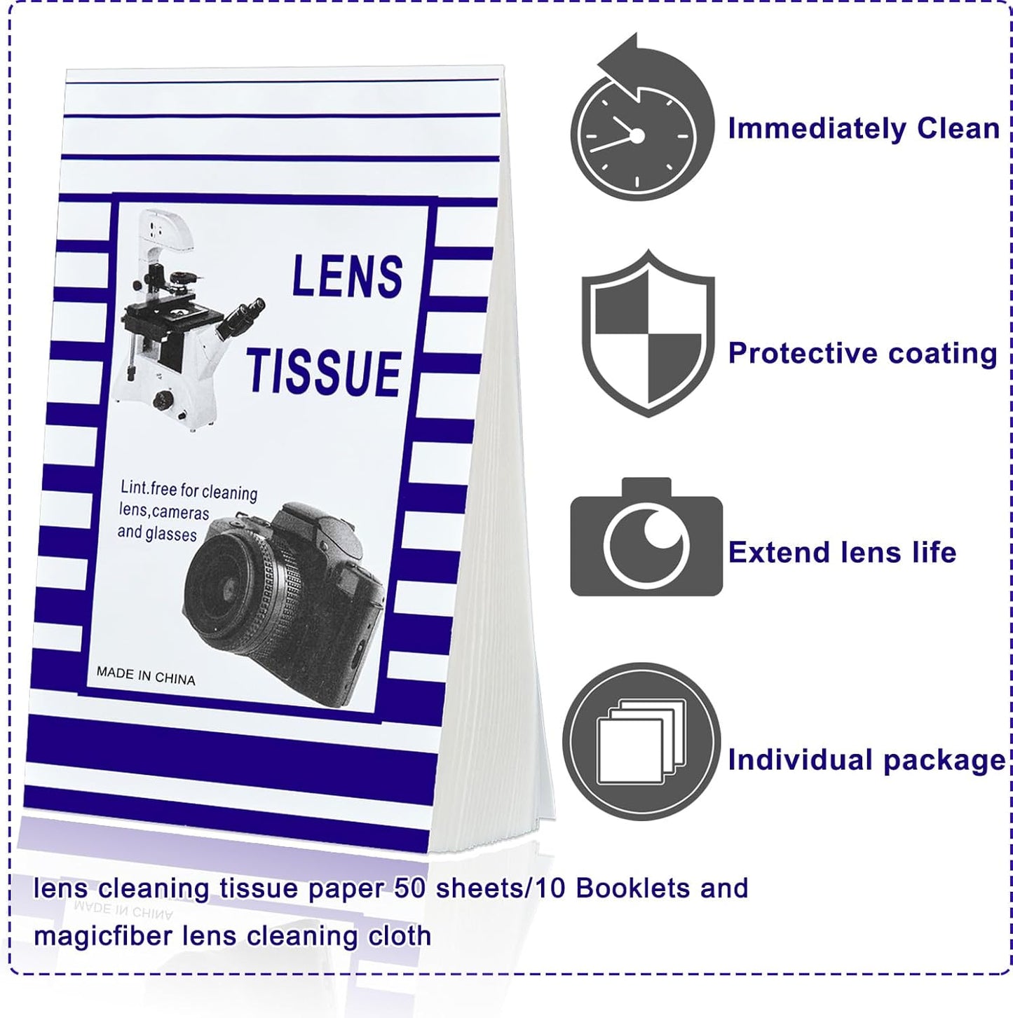 Skiennix Lens Cleaning Paper - 500 Sheets with 2 Double-Sided Cloths for Cameras, Glasses & Screens