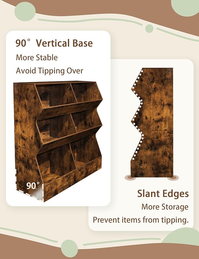DINZI LVJ Toy Storage Organizer, Kids Bookshelf, Wooden Toy Storage Cabinet, 6 Cubby Children Bookcase, 39.4" L Toddler Book Shelf for Playroom, Living Room, Nursery, Hallway, School, Rustic Brown