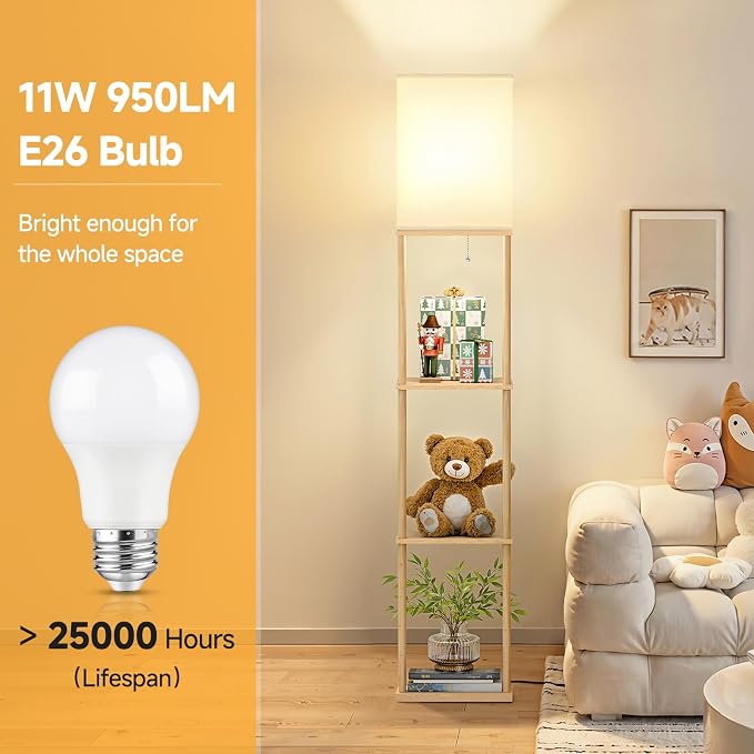 SHINE HAI Floor Lamps with Shelves for Living Room, 3-Tier Square Modern Standing Lamp with 3CCT Bulb, 11W 950LM Brightness, Tall Shelf Lamp for Bedroom, Office, Bookshelf & Display Organizer