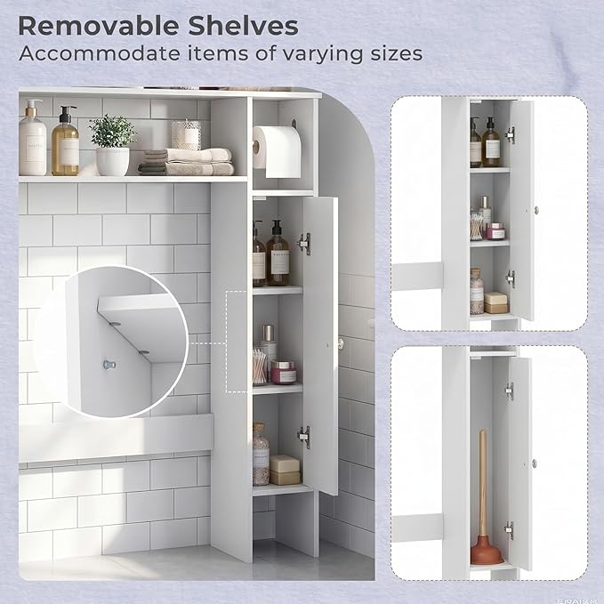 Tangkula Over The Toilet Storage Cabinet, Bathroom Above Toilet Cabinet with Toilet Paper Holder, Adjustable Shelves, Freestanding Space Saver, Bathroom Cabinet Organizer for Restroom, Laundry (White)