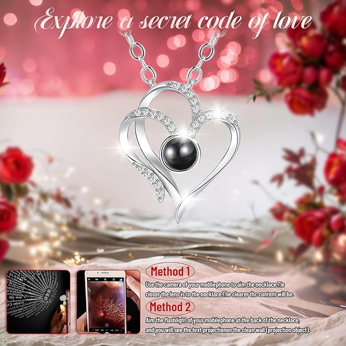 Christmas Birthday Gifts for Women - Preserved Real Rose with I Love You Heart 100-Language Necklace, LED Lights & Music Gift Box, Christmas for Women Girlfriend Mom