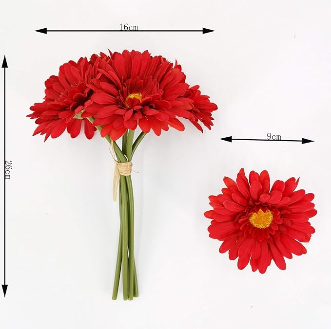 TOPIA Artificial African Daisies Flowers African Daisy Silk Flowers Artificial Gerbera Daisies Pack of 10 (Red)
