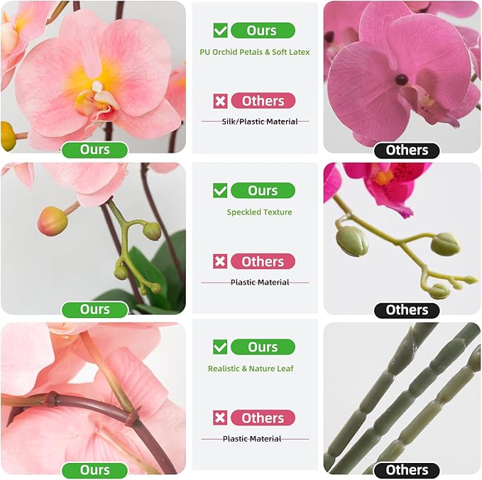 CXGS Orchids Artificial Flowers Realistic Fake Flowers in Ceramic Pot 20" Pink Lifelike Faux Floral Arrangement Soft PU Phalaenopsis for Home Hotel Indoor Decor, Centerpiece Display