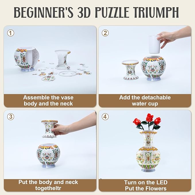 3D Puzzle Vase, 160 Curved Pieces DIY Flower Vase Craft Kit & 3D Puzzles for Adults, Creative Jigsaw Art Project Home Décor Centerpiece, (C-Imperial Palace Pattern)