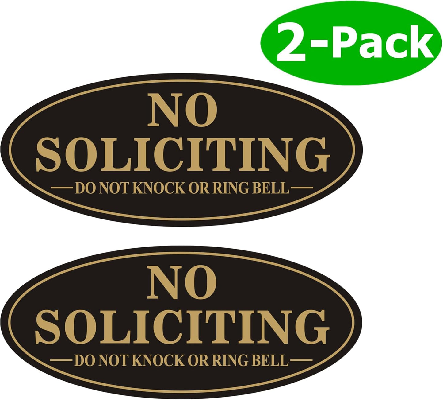 Skiennix No Soliciting Sign - Self-Adhesive Front Door Sticker | 2 Pack, Black/Gold, Small (5" x 2")