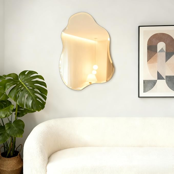 20x28 Inch Frameless Irregular Wall Mirror, Beveled Edge Decorative Vanity Mirror for Bathroom, Bedroom, Entryway